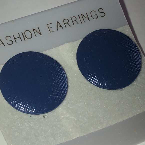 Vintage Jewelry - Navy Blue Round Stud Earrings - Fashion Earrings